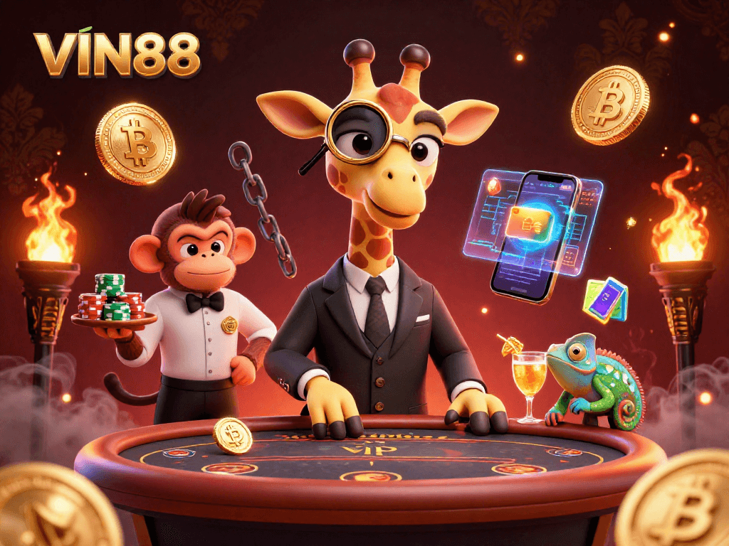 Experience winning moments at VIN88's vibrant casino with crypto-themed features.