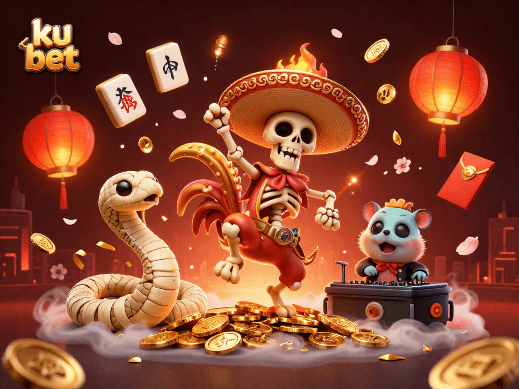 Engage with the vibrant ku bet scene featuring characters celebrating with gold coins and festive elements.