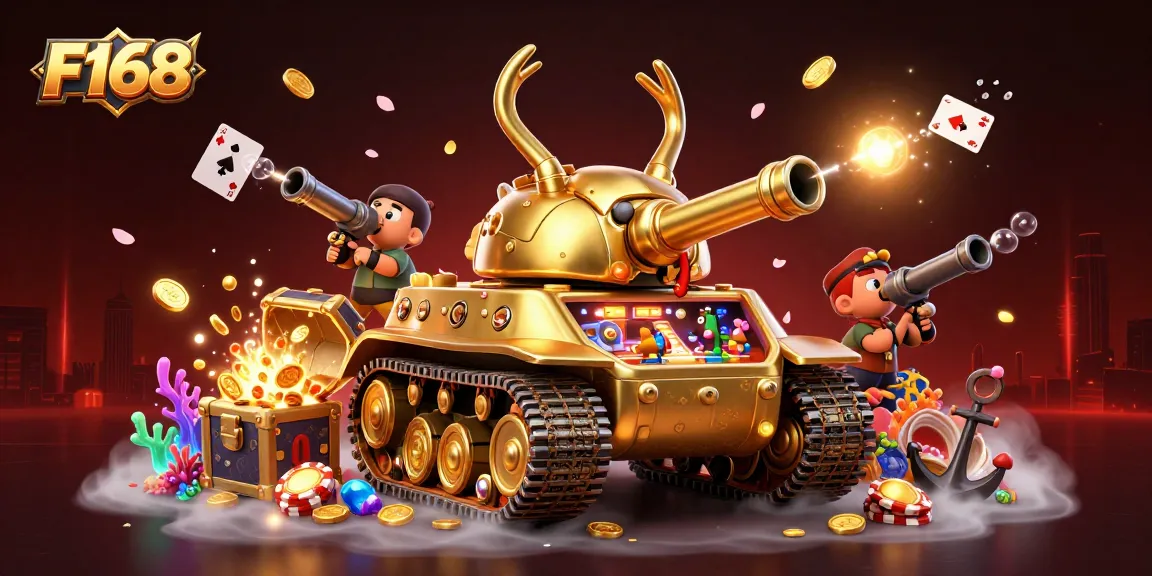 Experience F168's vibrant mini casino scene within a golden beetle tank, packed with excitement and treasures.
