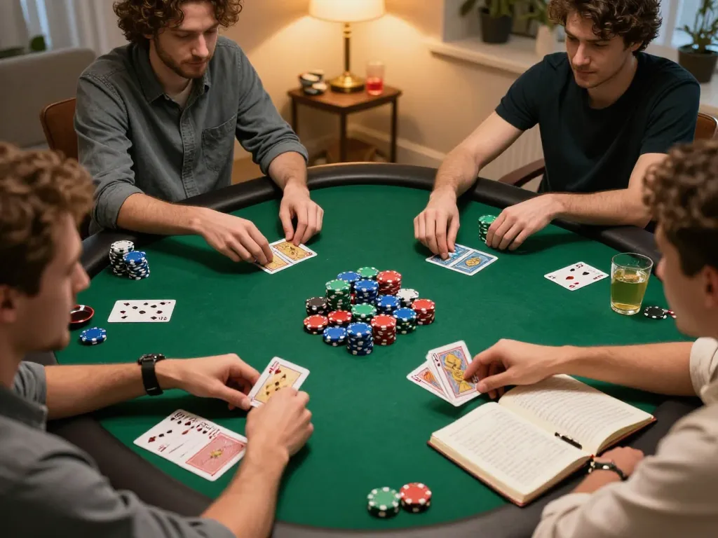 tr88 poker game excitement with friends around table in cozy home setting