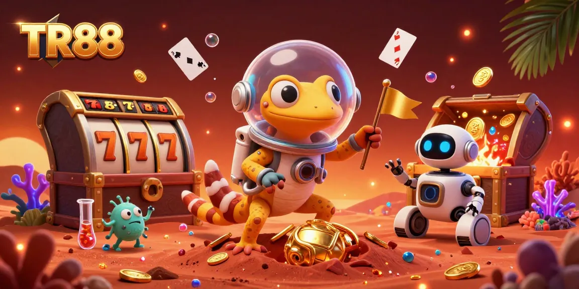 Experience the winning charm of TR88 with vibrant slot reels amidst a cosmic casino adventure.