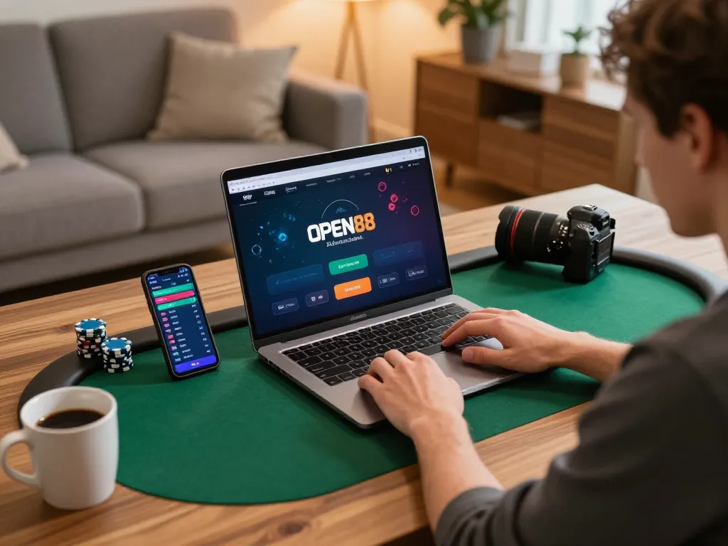 Engaging in strategic poker gameplay on OPEN88 platform from a cozy home setup