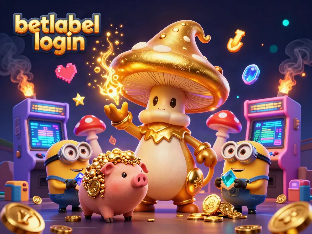 Experience the magic of betlabel login with a whimsical golden wizard and treasure elements in this casino-themed illustration.