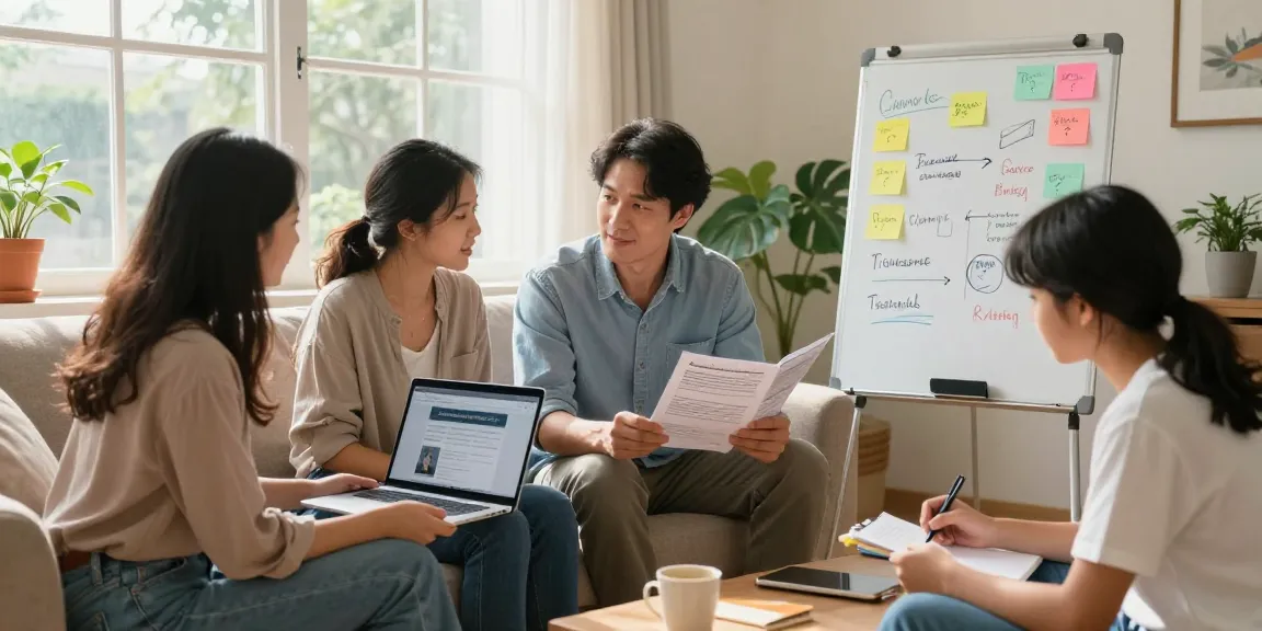 Family discussing how to get rid of a timeshare in a bright living room, showing cancellation options.