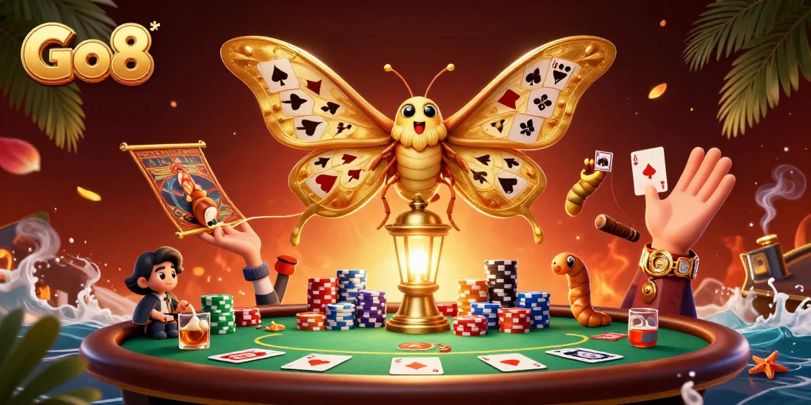 Go8 brings thrilling casino action with colorful poker elements and stunning details in this 3D illustration.