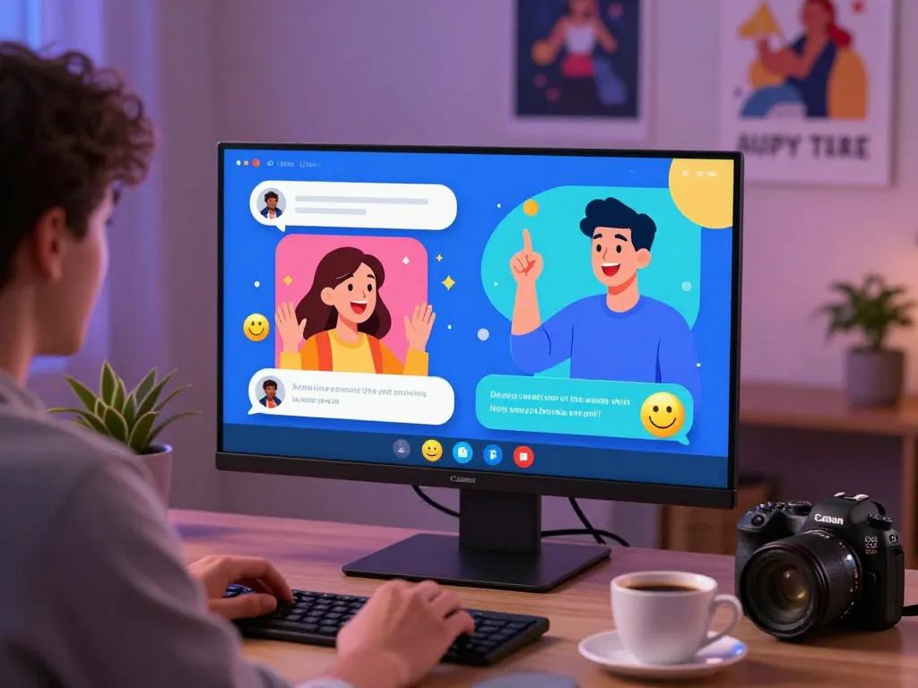 Engaging digital chat experience illustrating crush on AI characters in vibrant virtual setting.