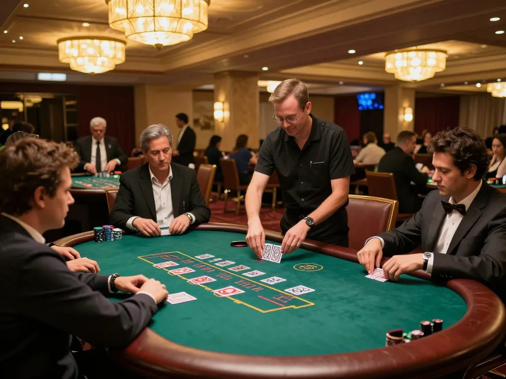 Players strategizing at table games in a reputable nhà cái tt88 casino setting, highlighting a professional dealer and vibrant atmosphere.