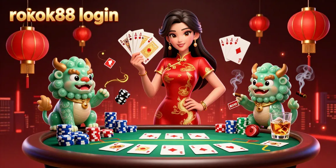 Engage with rokok88 login for exciting poker action featuring a woman and jade lion.
