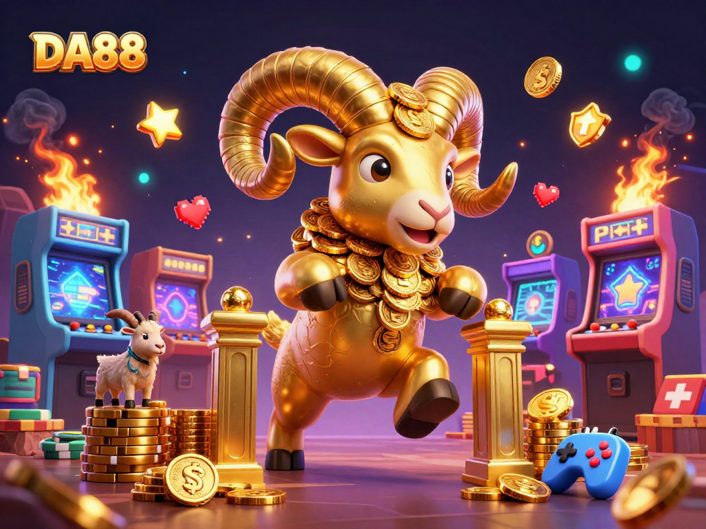 Experience thrilling gameplay at DA88 with the golden ram charging through a vibrant casino