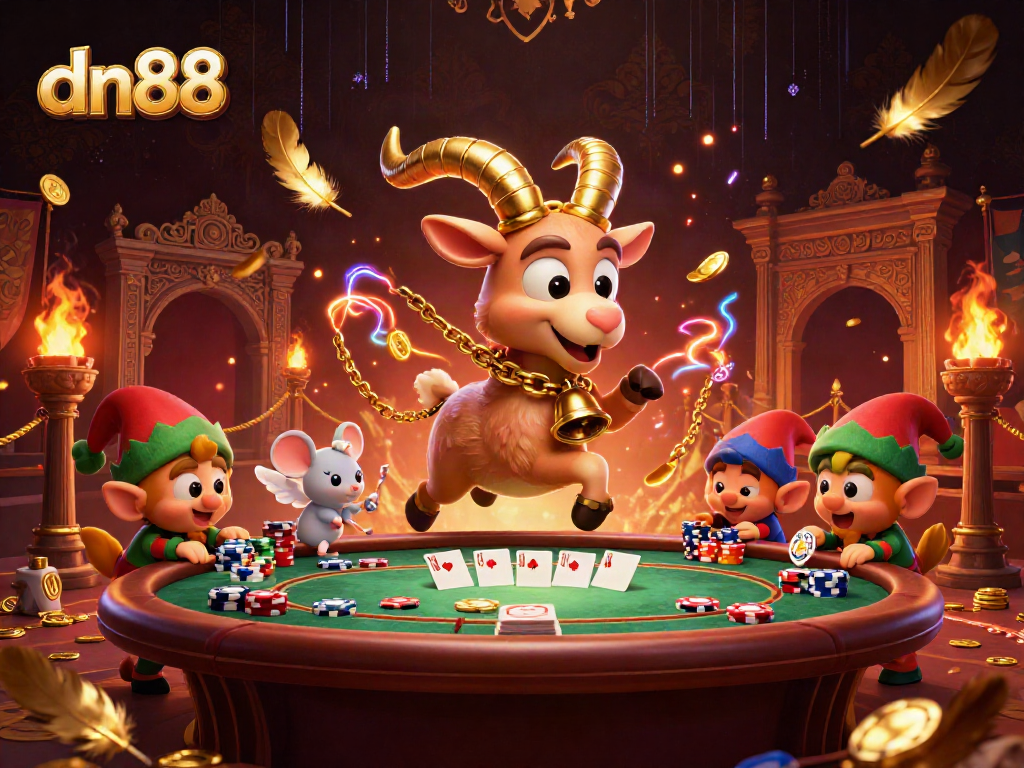 Experience dn88 excitement with festive Krampus in a dynamic holiday casino scene featuring poker elements.