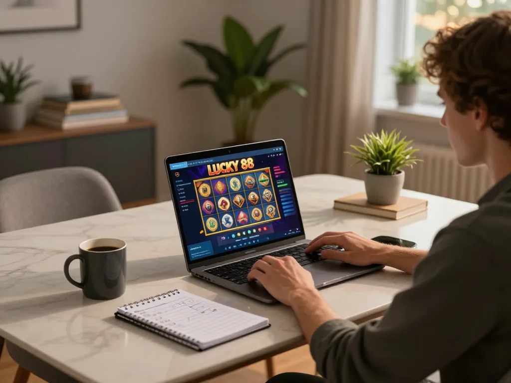 Experience strategic gameplay on LUCKY 88 with engaging online gaming interface and cozy home setting.