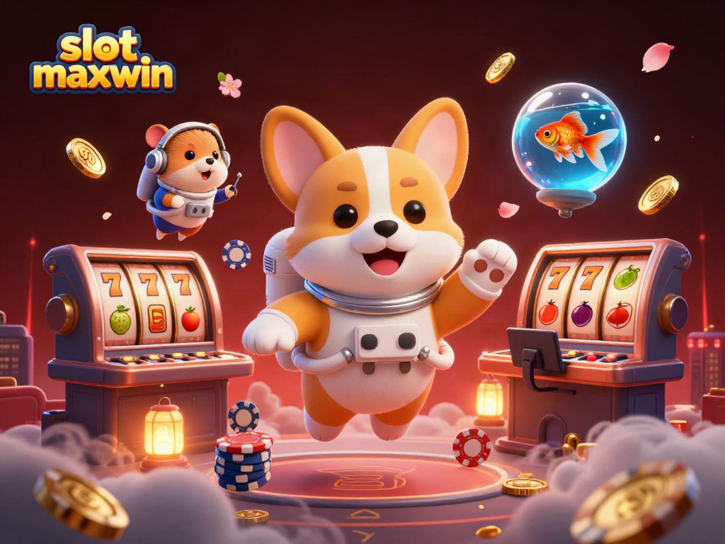 Engage in slot maxwin adventures with a cartoon astronaut corgi and dynamic casino elements.