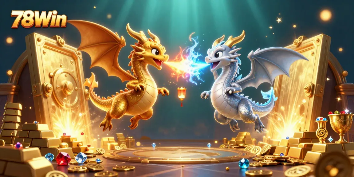 Experience the thrill of 78Win with vibrant gaming elements and dynamic dragons in this captivating illustration.