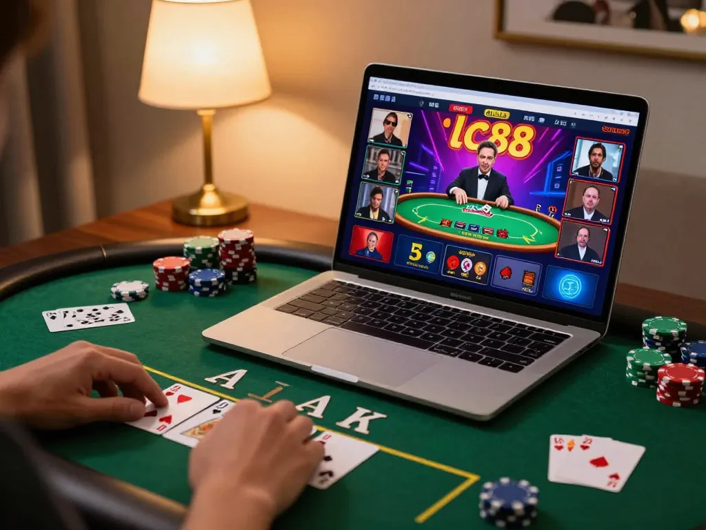 Engaging online gaming scene showcasing lc88's live blackjack with a professional dealer.