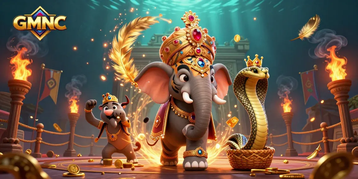 Experience the thrill of GMNC with a vibrant 3D casino scene featuring a maharaja tiger and jewel elephant.