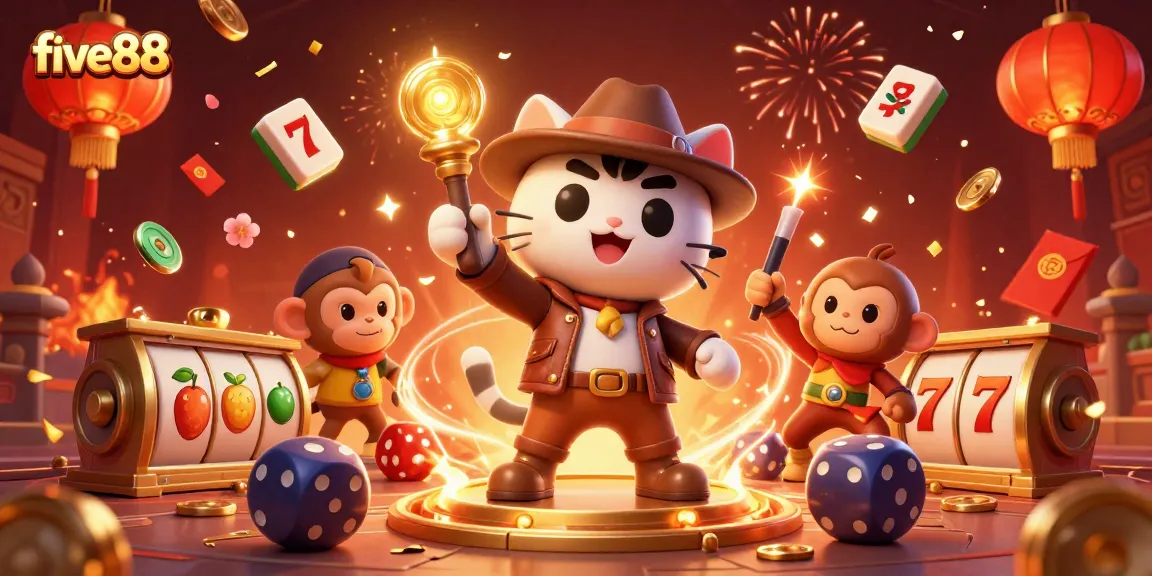 Join the adventure with five88 as our cartoon archaeologist cat uncovers golden casino treasures!