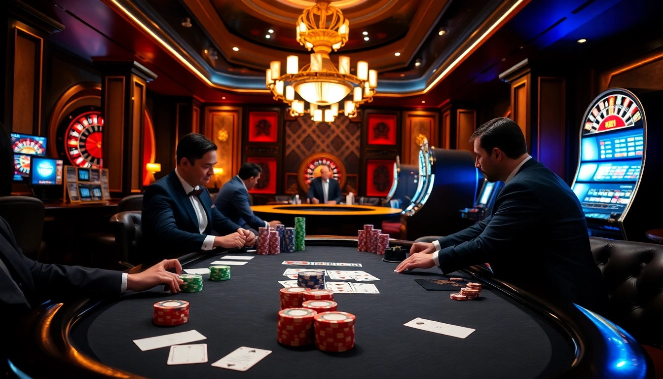 Experience high-stakes excitement at the du88 poker table amidst vibrant casino action.