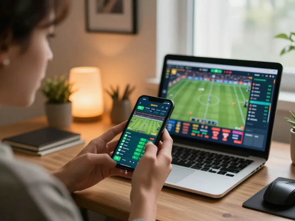 Engaging in fast-paced sports betting using tr88 đăng nhập on a mobile app in a cozy home office