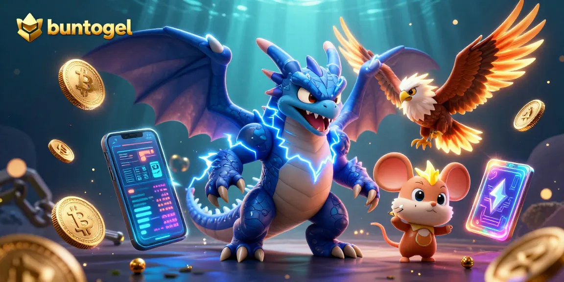 Buntogel presents a vibrant online lottery scene showcasing characters and crypto elements, enhancing player engagement.