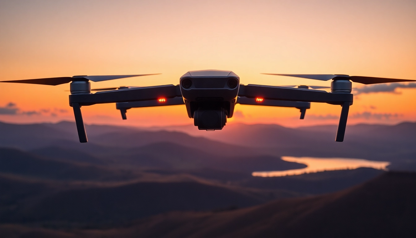Voli spettacolari con il DJI Matrice 4TD che sorvola un paesaggio al tramonto, evidenziando la sua tecnologia avanzata.