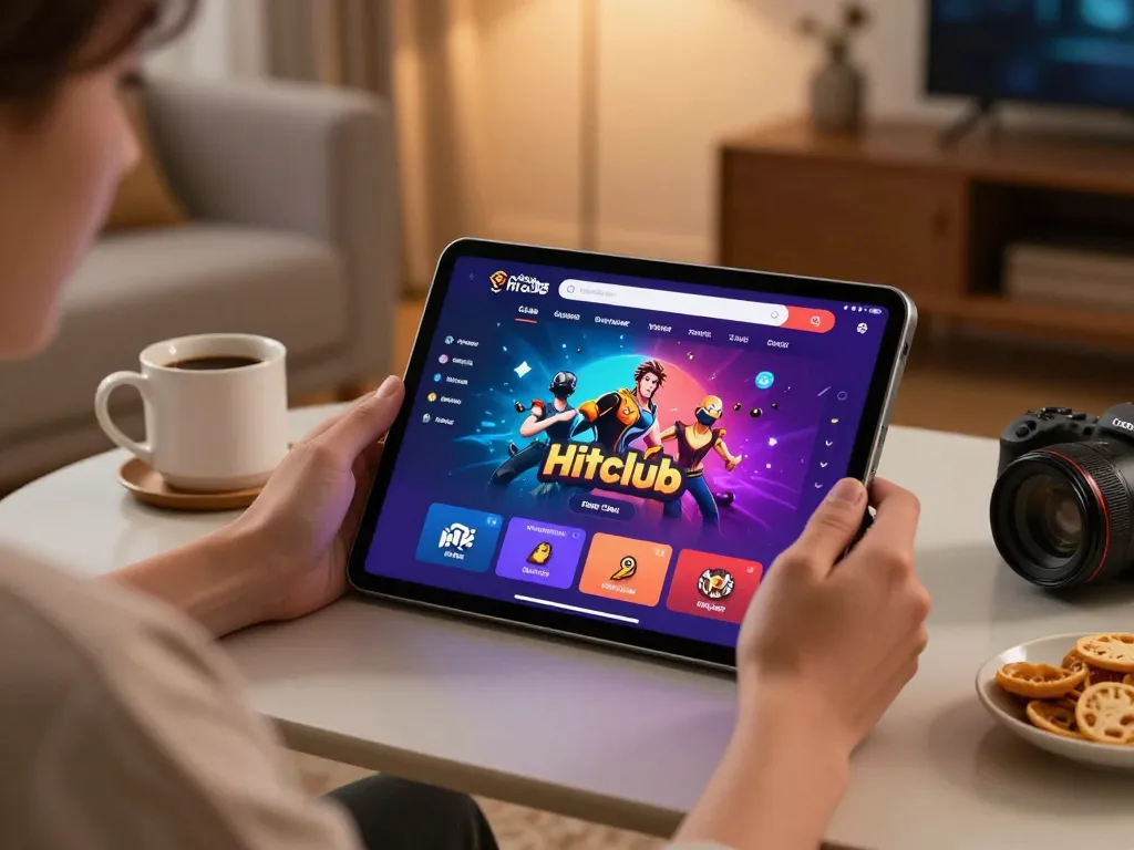 Cổng game Hitclub engaging mobile gameplay experience in a stylish living room atmosphere.