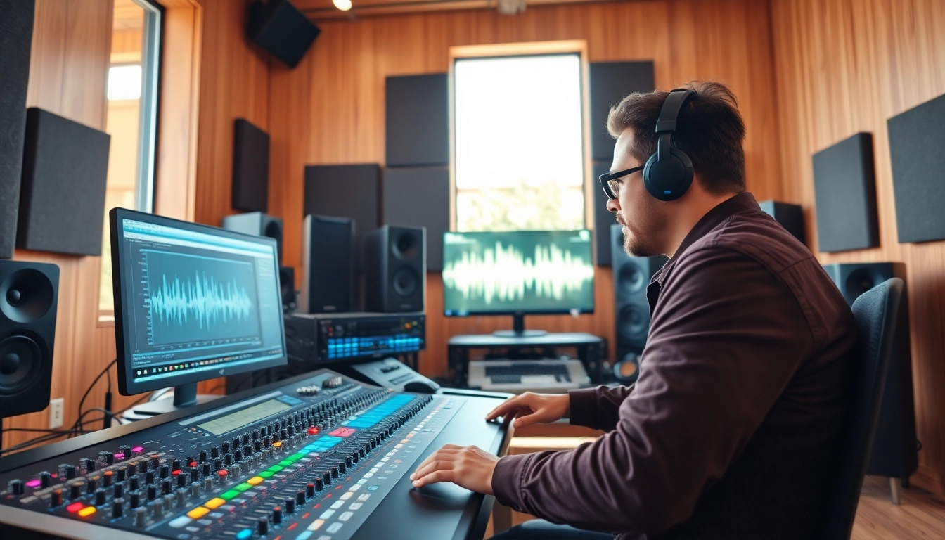 Enhance your track quality with online audio mastering in a vibrant studio setting.