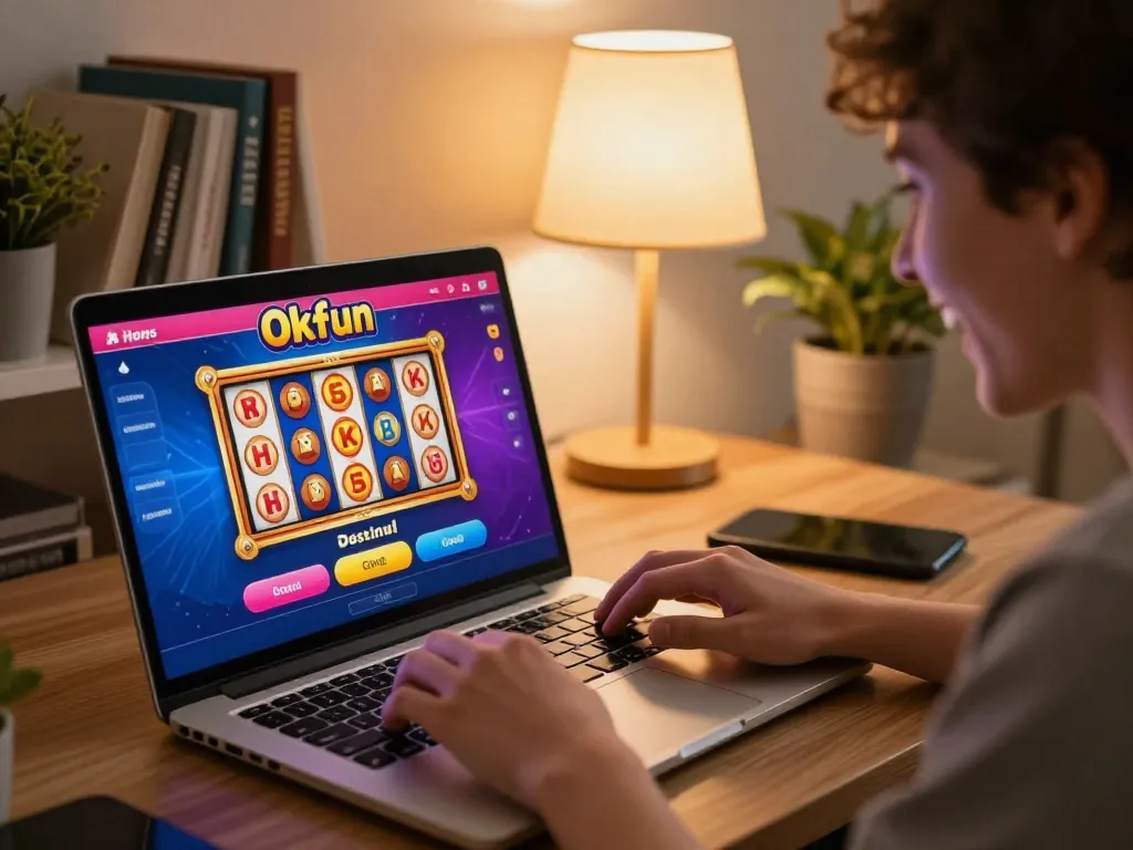 Engaging moment at Okfun online casino with player enjoying colorful slot games