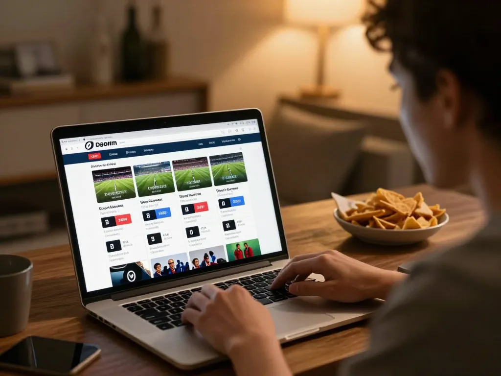 Engaging player analyzing odds on 13win-asia sports betting platform at home, showcasing strategic decision-making.