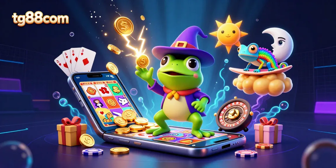 Experience the magic of tg88com as the wizard frog rains golden coins in a vibrant 3D casino.