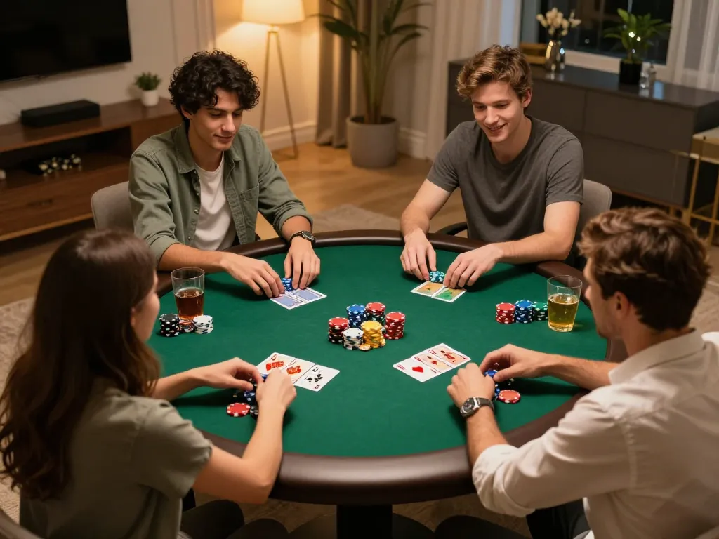 Join friends in an engaging poker game at home with https://app78win.net/, featuring colorful chips and exciting gameplay.