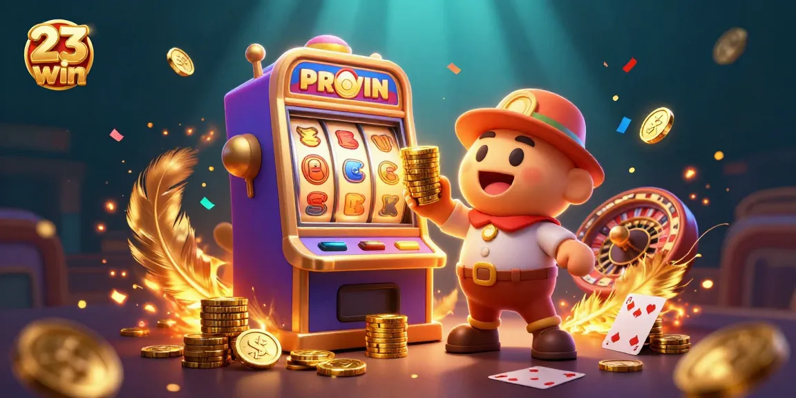 Join the excitement at 23win with vibrant slot machines and festive gold coins!