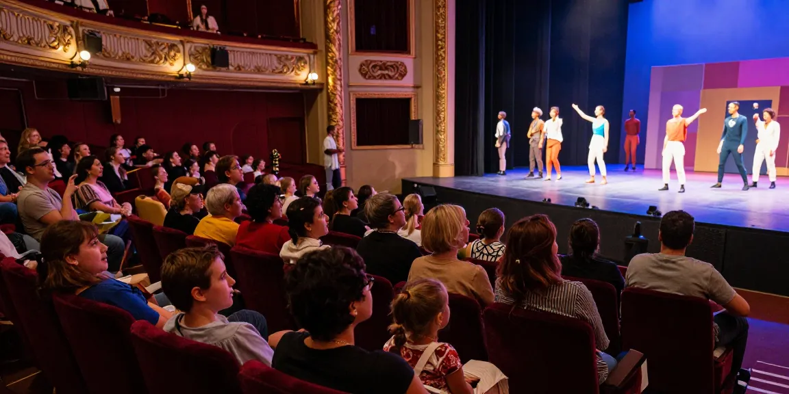 rokok88 audience enjoying a vibrant theatre performance with modern artistic elements and diverse spectators
