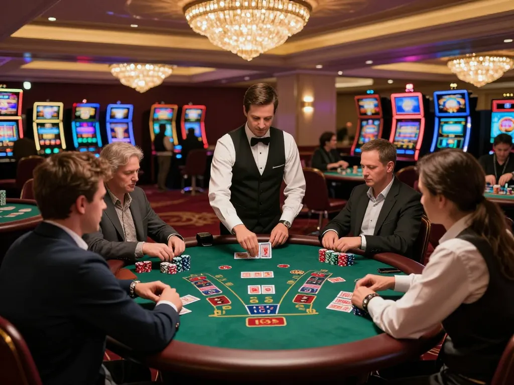 Players enjoying blackjack at sunwingo casino, showcasing high stakes and dynamic action.