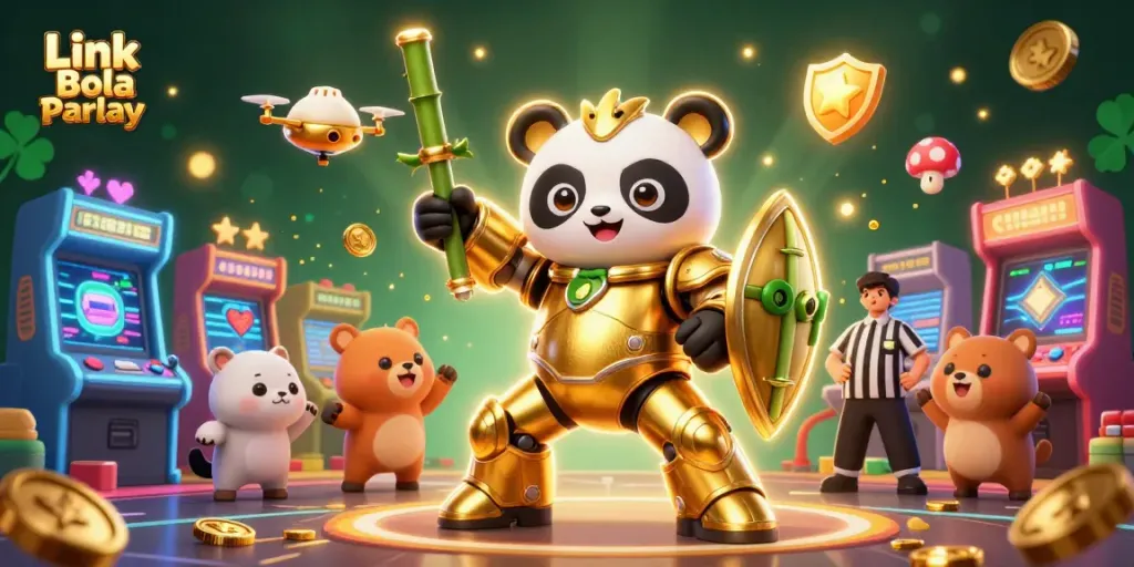 Bet on Link Bola Parlay with a dynamic, thrilling scene showcasing casino excitement and gambling action.