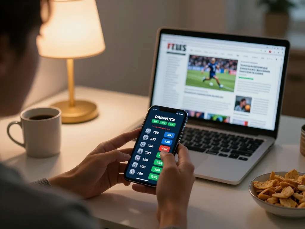 Place bets using KU88 on a smartphone in a cozy home setting with snacks and drinks.