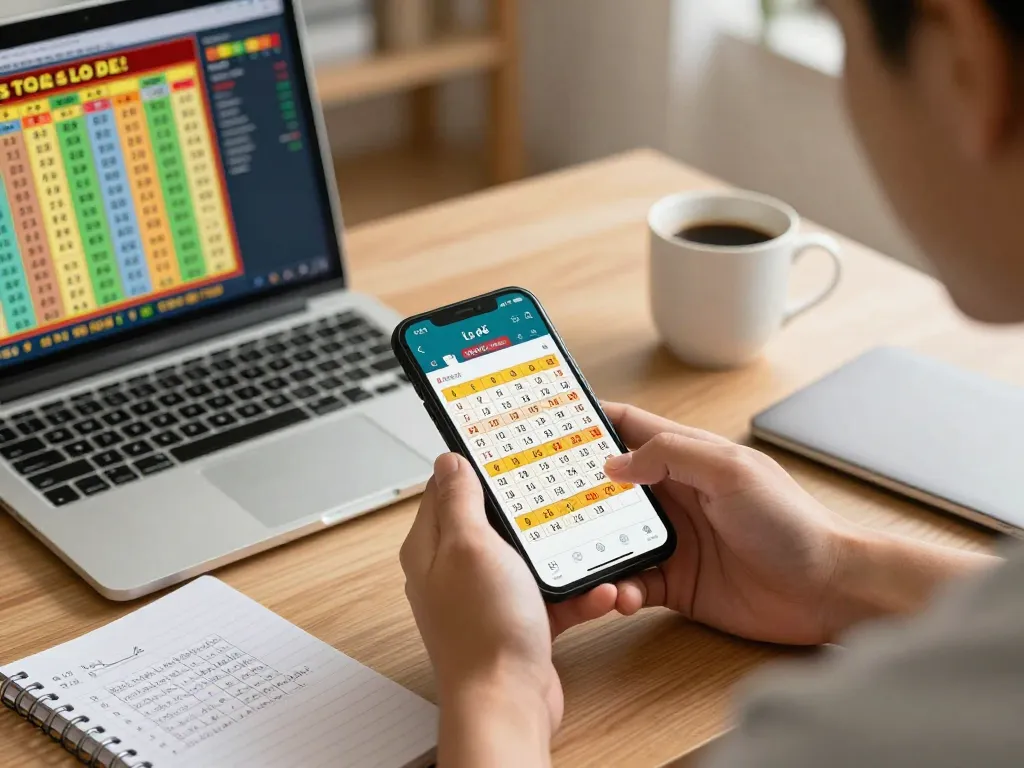 Person engaging with lô đề online betting app in a cozy home office setting, showcasing excitement and professionalism.