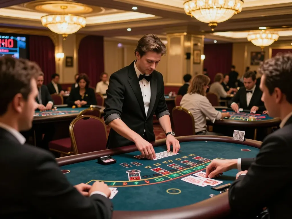 BCX88 players strategizing at blackjack tables in a vibrant casino atmosphere.