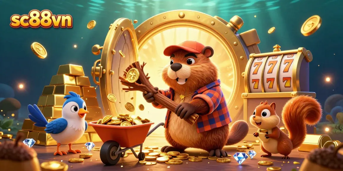 Collect gold coins and gems in a vibrant sc88vn casino world with animated characters.