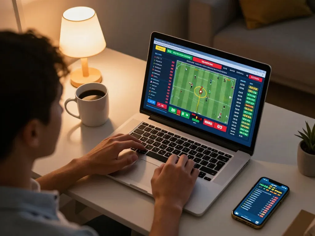 Betting enthusiast engaging with s666hn during live sports betting session at home.