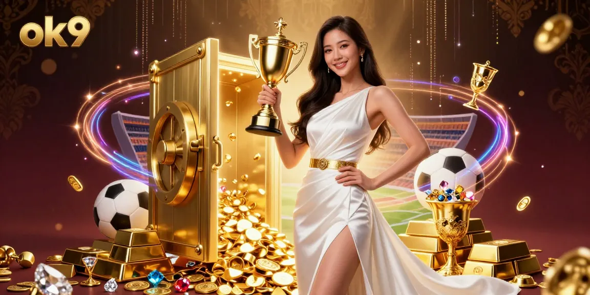 Win big at ok9 with dynamic sports betting visuals and a victorious character in a glamorous scene.