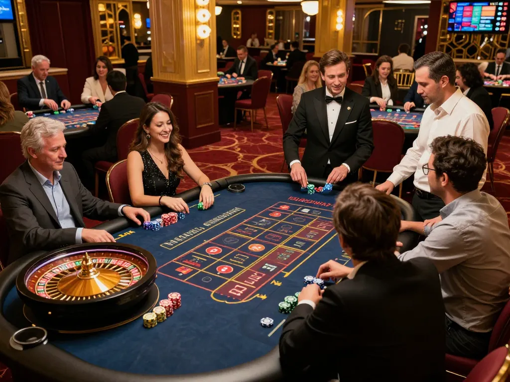 Players engaging in a roulette game at nhà cái 88vv's live casino, showcasing excitement and atmosphere
