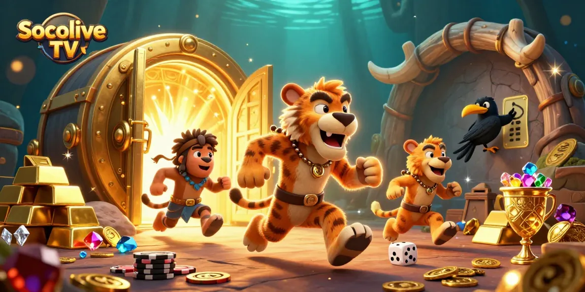 Socolive TV engages users with dynamic casino thrills in a vibrant 3D cartoon scene.