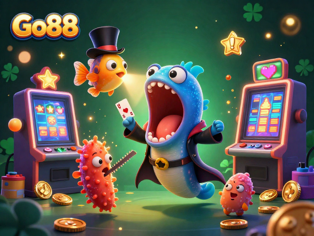 Experience thrilling gameplay at Go88 as a magical deep-sea eel performs stunning card tricks amid vibrant casino elements.