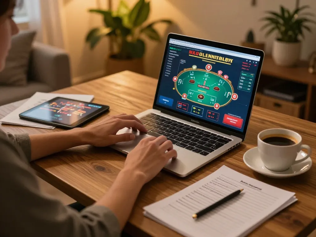 Player engaging in online casino games with mm88bet on tablet, highlighting a cozy gaming setup.