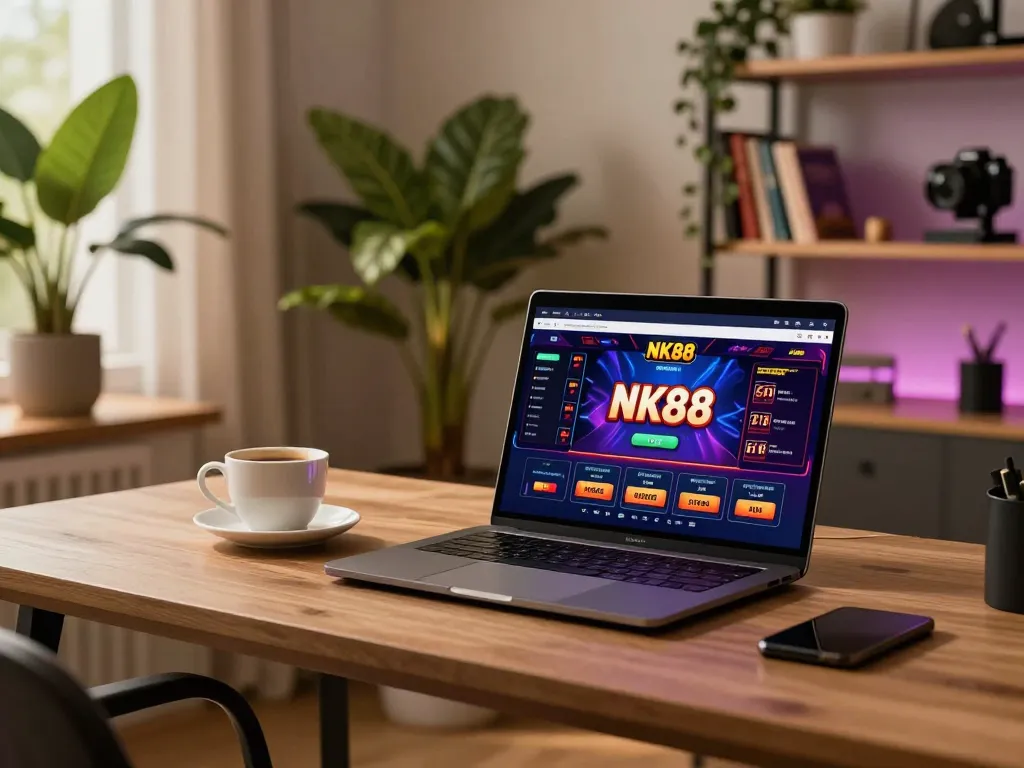 Engaging online gaming at NK88 with a stylish setup, showcasing strategic betting and responsible entertainment.