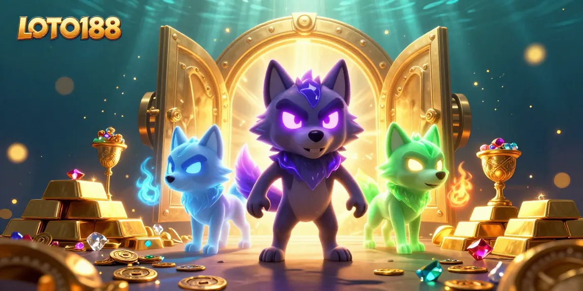 Experience exciting wins at LOTO188 with a dynamic scene filled with treasures and ghostly wolves.