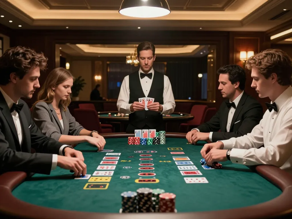 Engaged players showcasing strategic gameplay at a 789 win blackjack table in an upscale casino