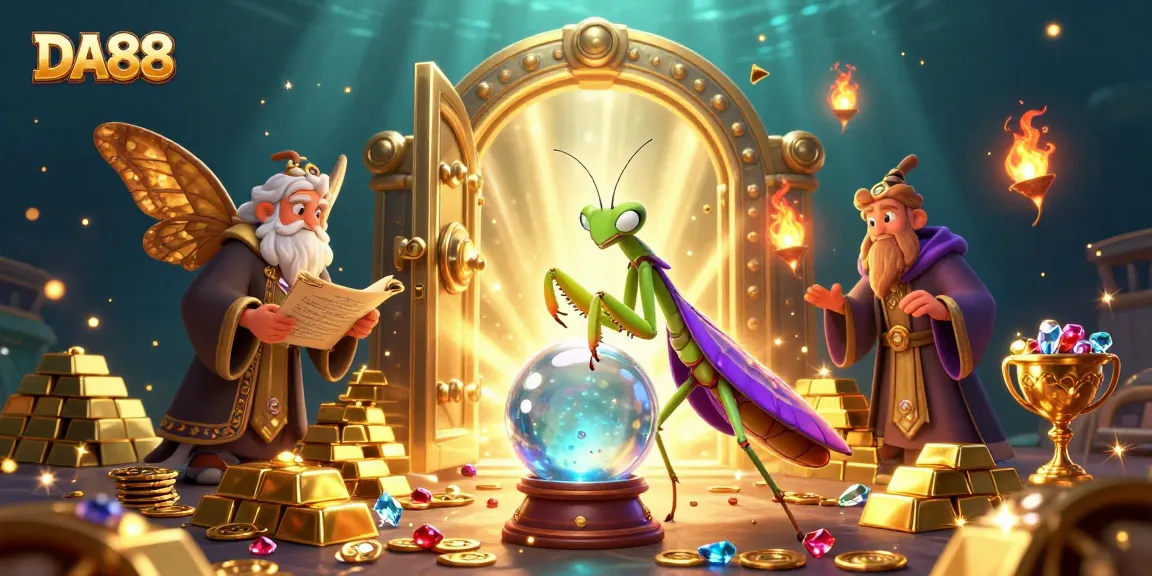Engage with DA88 as luck unfolds, featuring mystical fortune teller alongside gambling treasures.