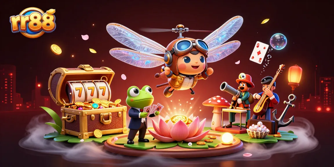 Experience high-stakes gaming with rr88 at a lily pad casino featuring lively characters.