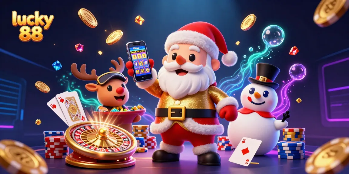 Experience the excitement of lucky 88 with Santa and friends celebrating big wins in this vibrant casino scene!